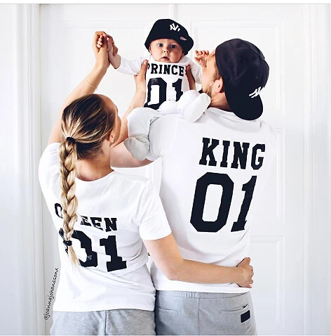 H1041 King queen Принцесса Принц Семейные футболки для мамы и дочки папы и сына с надписью футболки 01 номер футболки