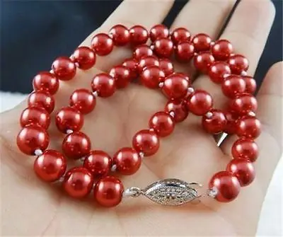 

8mm Red South Sea Shell Pearl Necklace 18"