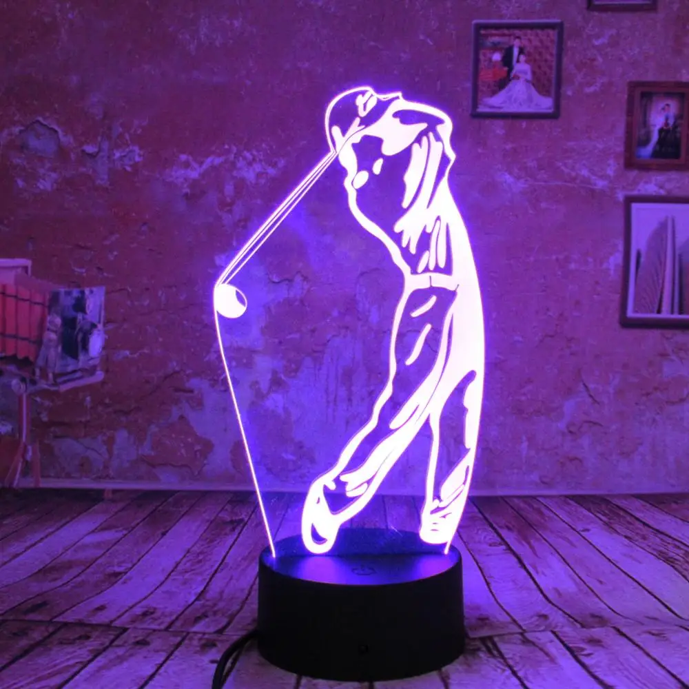 Новые креативные подарки акриловые 3D ночные светильники play golf USB LED фигурка 7