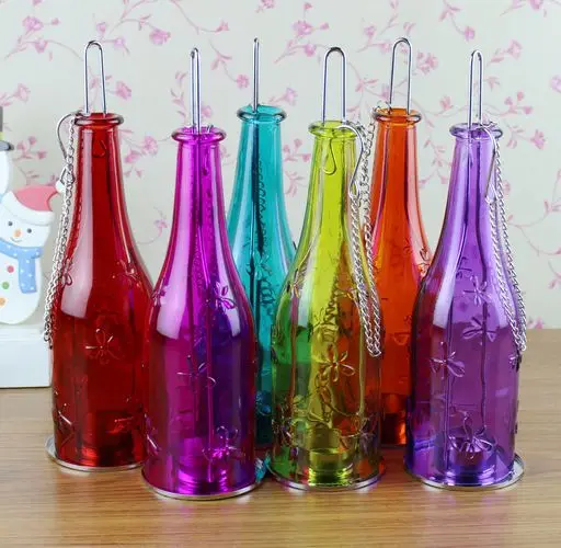 Новый дизайн стеклянная бутылка для вина подсвечник висящий ураган фонарь | Дом и