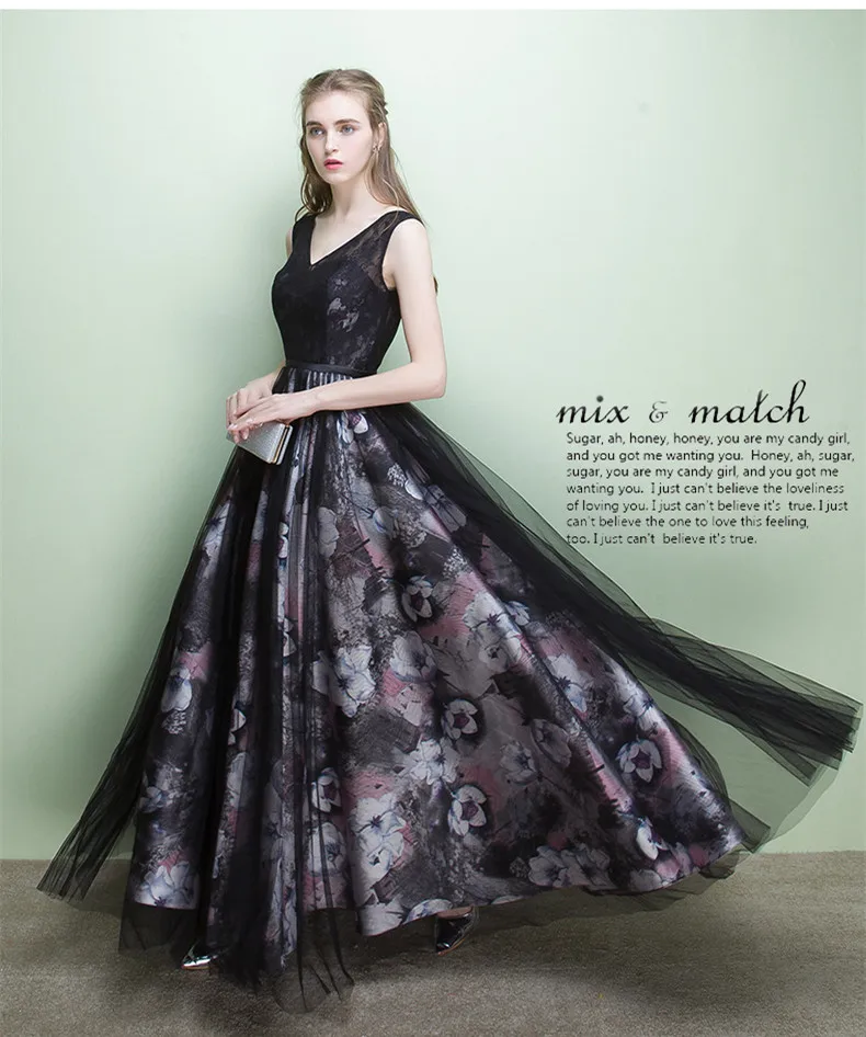 Вечернее платье 2017 кружевное длинное с цветочным принтом Princessally V образный вырез