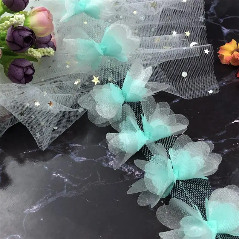 H686 23-24 шт. 6 см цветы 3D шифоновый кластер Цветы свадебное кружевное платье