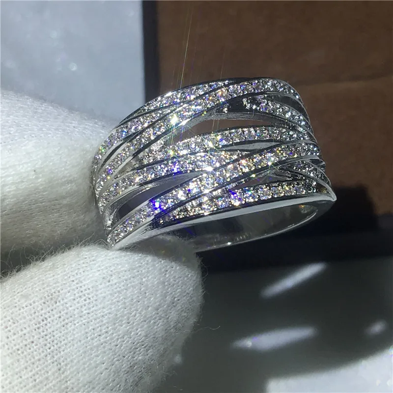 

Top New Antique Mosaic AAA Zircon Crystal Multilayer Vintage Silver Color Cross Double X Ring Women Finger Luxury Bijoux