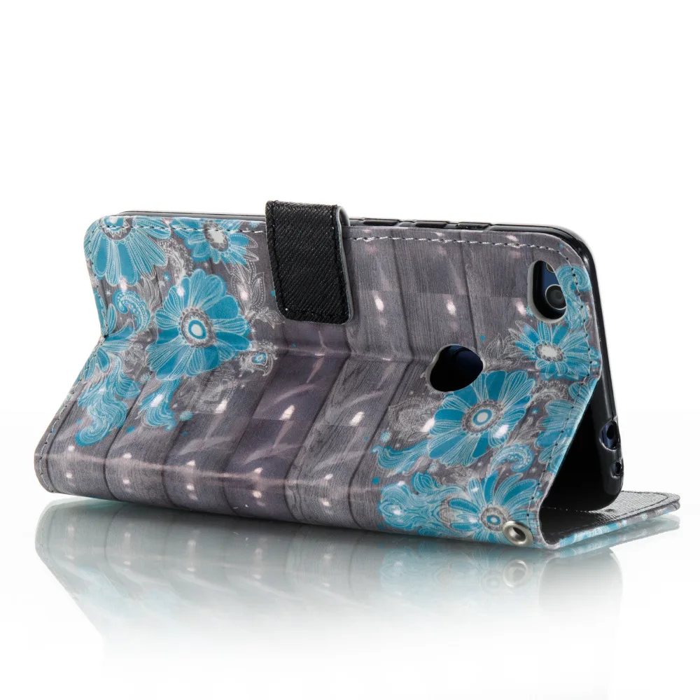 Blue Flower 3D Colorful Pattern Wallet Flip Stand Pouch Shell Skin Case For Huawei P8 lite 2017 5.2&quot Leather Cover Coque Fundas |