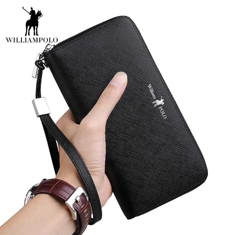 Мужской Дорожный кошелек WILLIAMPOLO черный длинный из натуральной кожи с отделением