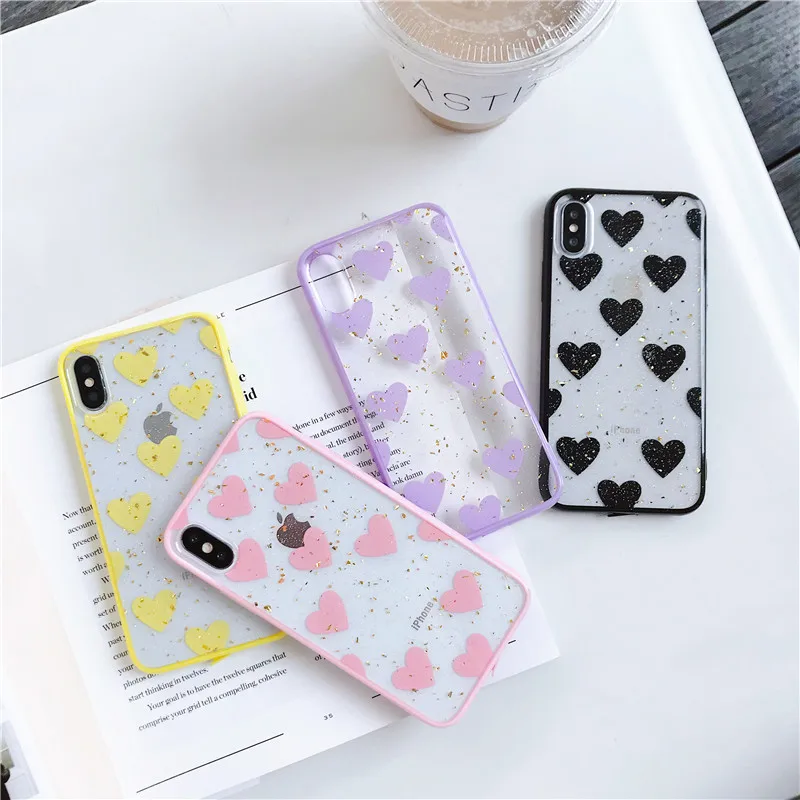 LEMONCOVER Transparent Gold foil Phone Case For iPhone X XS XR MAX 6 6S 7 8 Plus Cases Luxury Love Heart Back Cover Fundas |