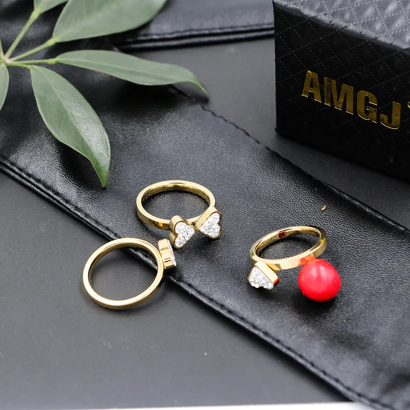 Amgj золото Цвет Клевер Комбинации Кольца Титан Сталь Пару Кольцо для Для женщин