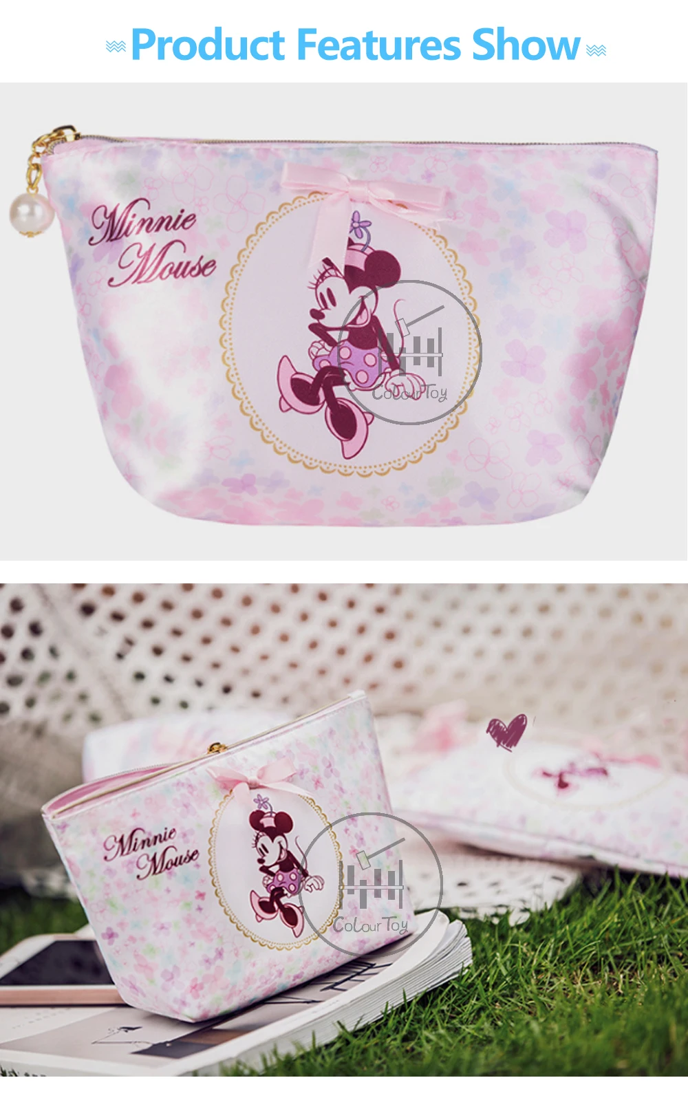 Disney, новинка, Минни Маус, для девушек, косметичка-органайзер, сумки для женщин, для путешествий, сумка для макияжа, кошелек, на молнии, клатчи, портативный клатч, коробка
