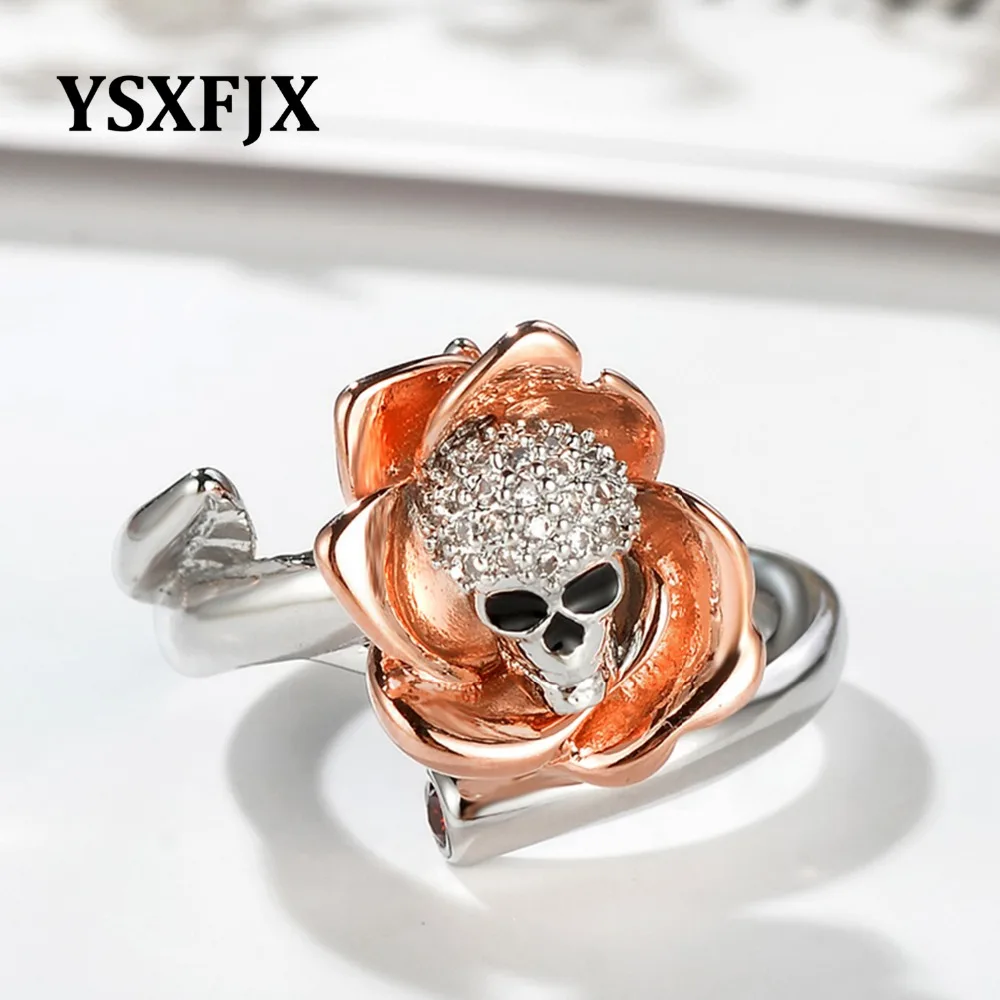 YSXFJX Halloween punk wind decoration ring plating Skull Skeleton zircon personality women rose opening | Украшения и аксессуары