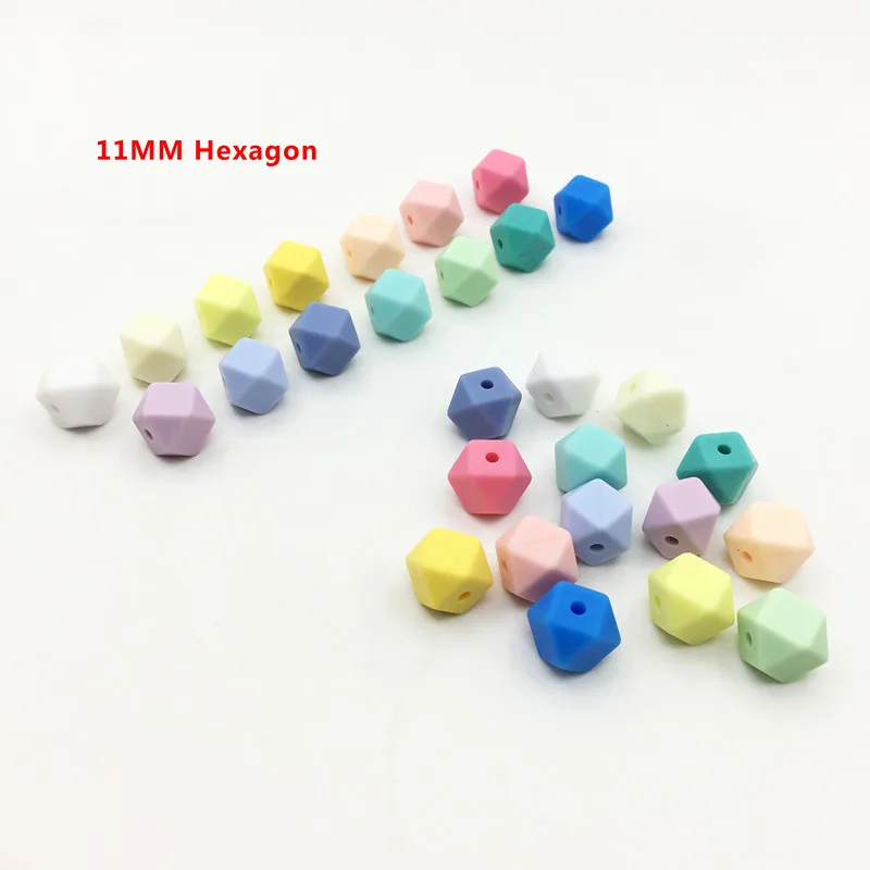 11Hexagon light colo 30 шт Силиконовые 11 мм/13 мм/17 мм шестигранные бусины для прорезывания зубов мини-бусы для ребенка жевательный Прорезыватель для кормления ожерелье ювелирные изделия DIY аксессуары - Цвет: 11Hexagon light colo