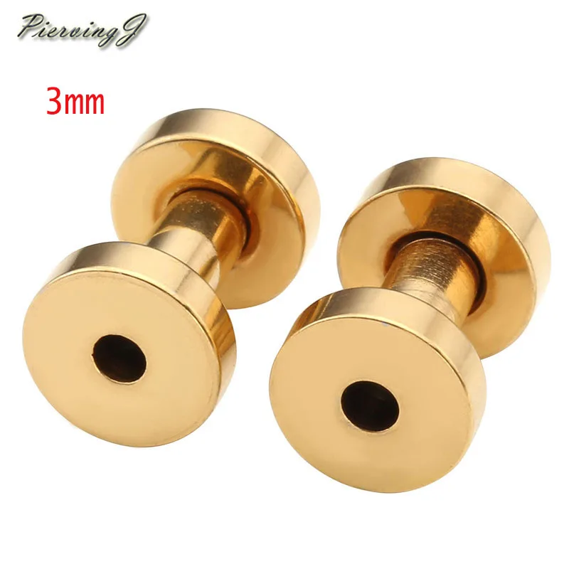 3mm Gold PiercingJ Нержавеющая сталь винт Туннели для ушей носилки Expander Kit 8ga(3 мм), 4ga(5 мм) вид датчики, серебристый/золотистый/черный - Окраска металла: 3mm Gold