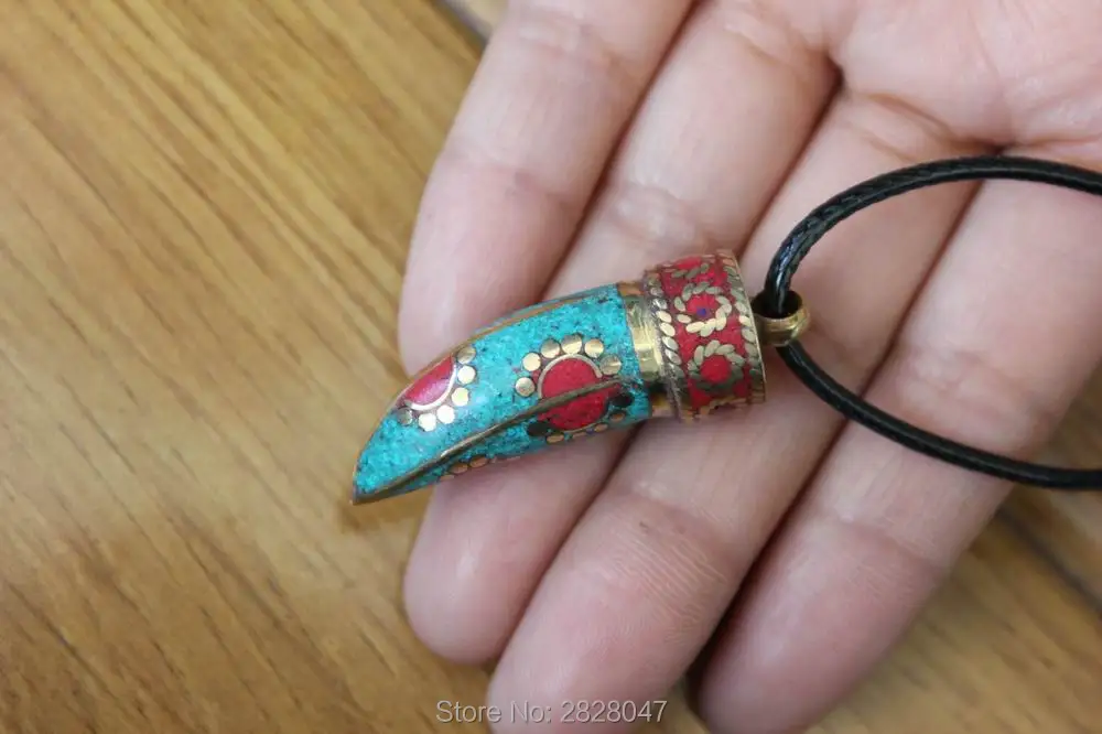PN149 этнический Тибетский медный амулет с разноцветным камнем кулон ручной работы