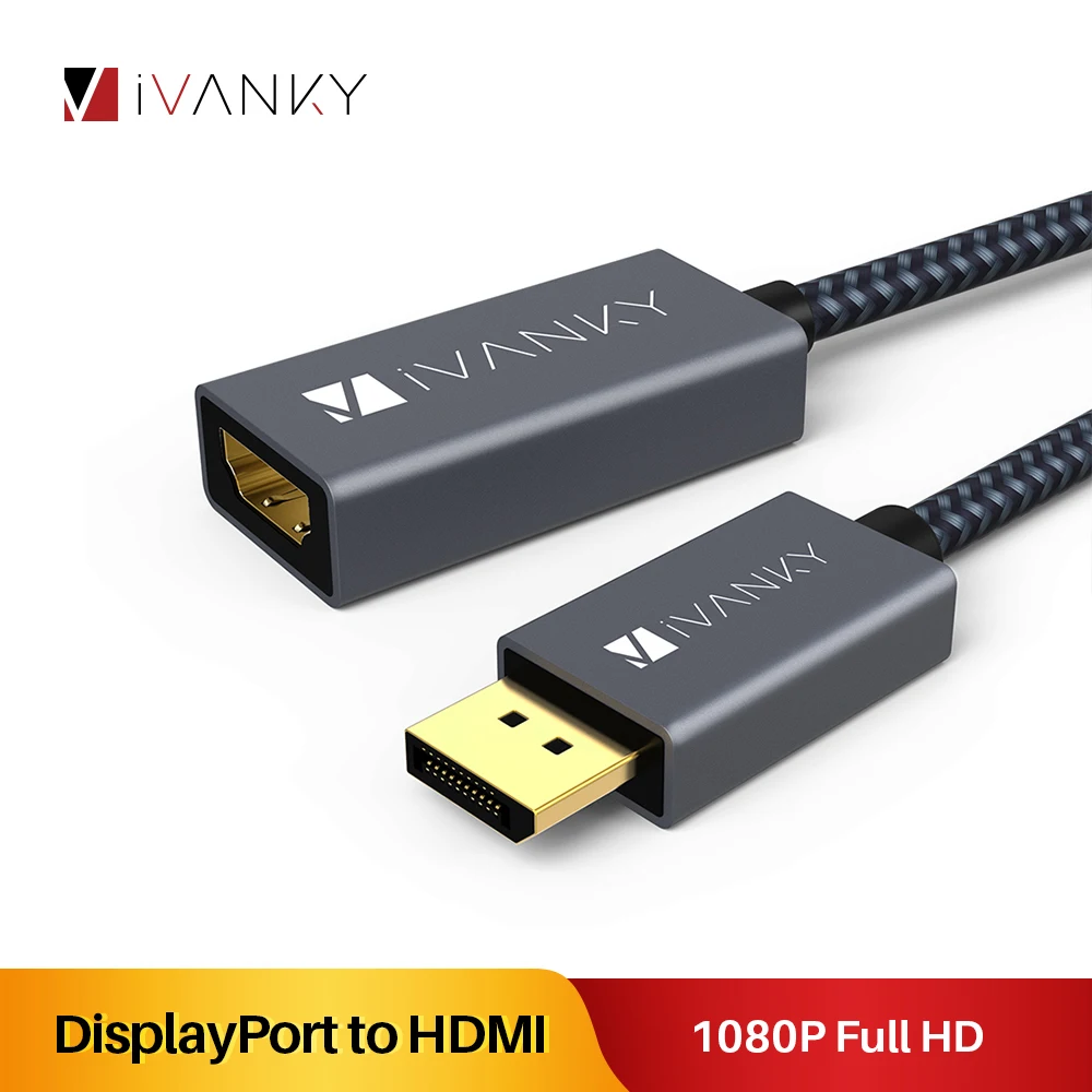 [Пожизненная гарантия] iVANKY 1080P DisplayPort to HDMI адаптер для мужчин и женщин DP к hdmi кабель