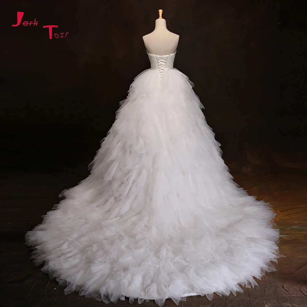 Jark Tozr Real Picture Lace Up Back Luxury Pearls Bodice White Organza Gorgeous Ball Gown Wedding Dresses 2019 Vestidos De Noiva | Свадьбы и