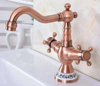 new antique red copper double handle control faucet kitchen bathroom basin hot and cold mixer tap znf615