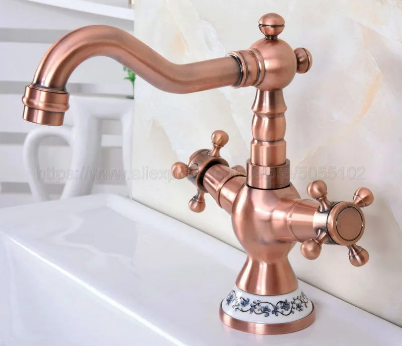 New Antique Red Copper Double Handle Control Faucet Kitchen Bathroom Basin Hot and Cold Mixer Tap znf615 | Обустройство дома