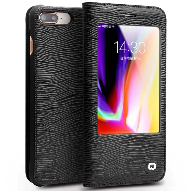 

QIALINO 2018 Cover For iPhoneX 8 Fashion Pattern Genuine Leather Cover Case for iPhone 8 X Case smart window view flip cover