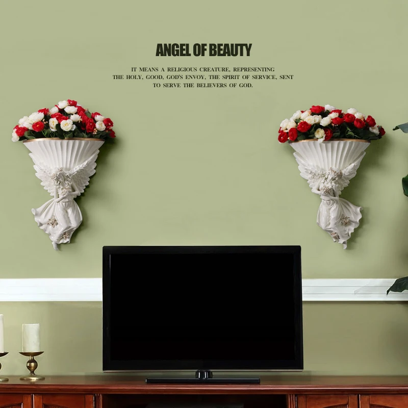

European Ceramic Angel Vase Wall Hanging Mural Crafts Home Furnishing Decoration Livingroom Fake Flowerpot Ornaments Pendant Art