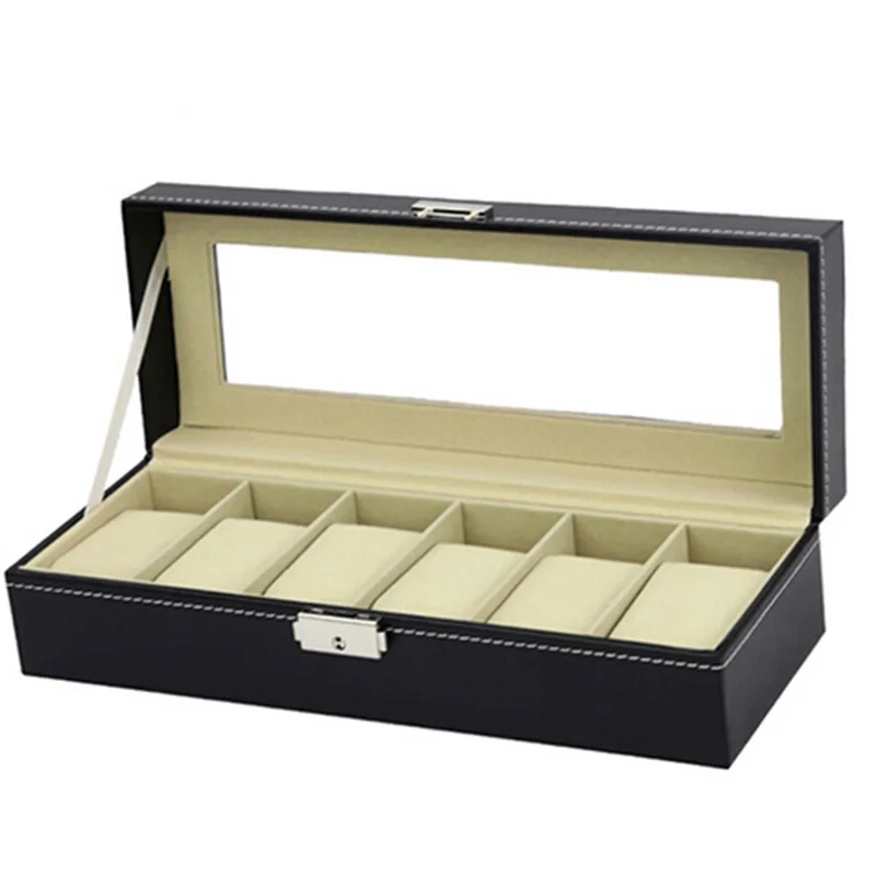 Коробка для часов 6 ячеек коробка чехол из искусственной кожи Caja Reloj черный