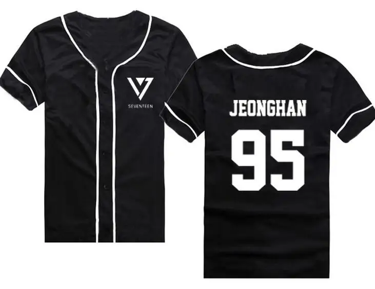 

2017 new arrival summer seventeen name printing black short sleeve baseball t shirt kpop unisex fashion t-shirt