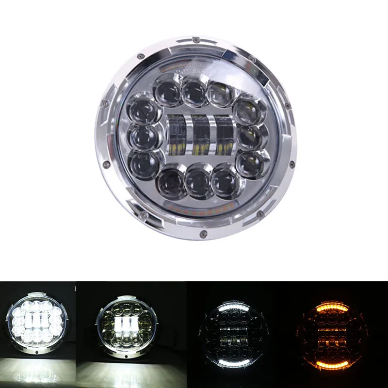 Chrome 90W Аксессуары для мотоциклов 7 дюймов светодиодные фары Halo DRL свет для Road King Yamaha Heritage Softail Классический EFI FLSTCI налобный фонарь - Цвет: Chrome 90W
