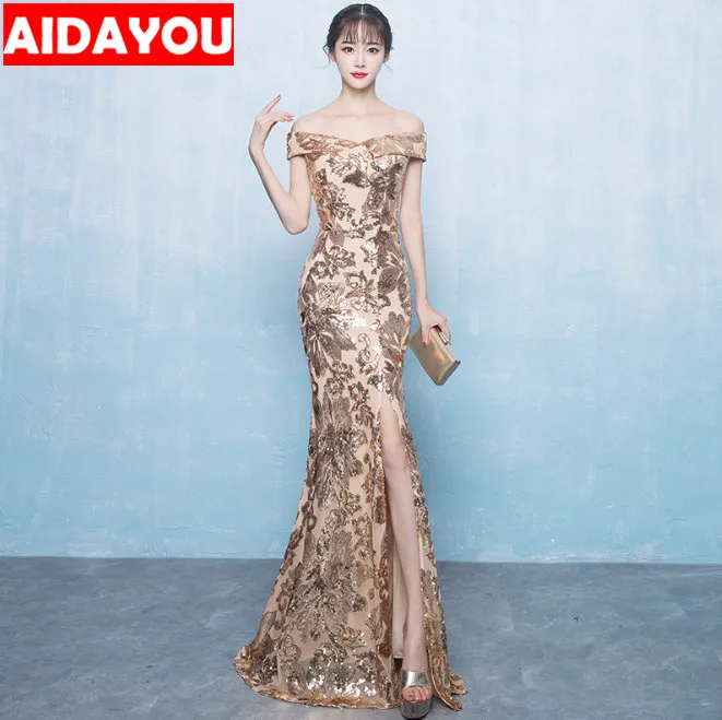 Платье с блестками для банкета подружки невесты выпускного вечера длинное