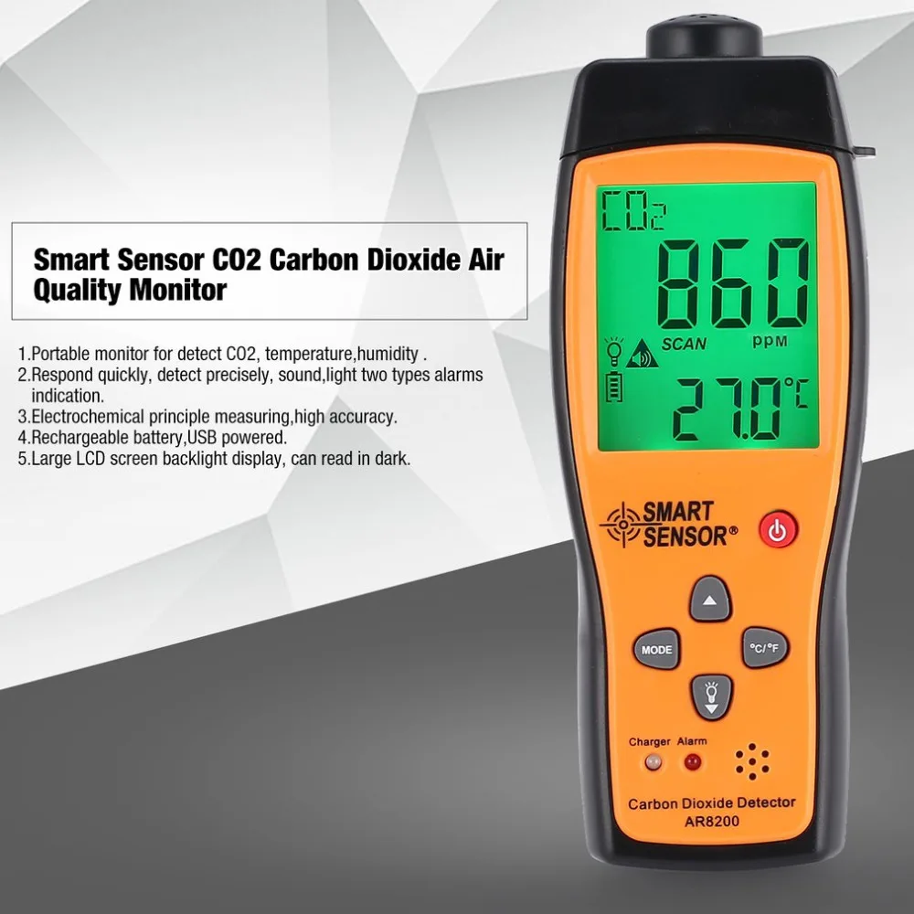 Умный датчик AR8200 CO2 углекислый газ качество воздуха монитор Анализатор