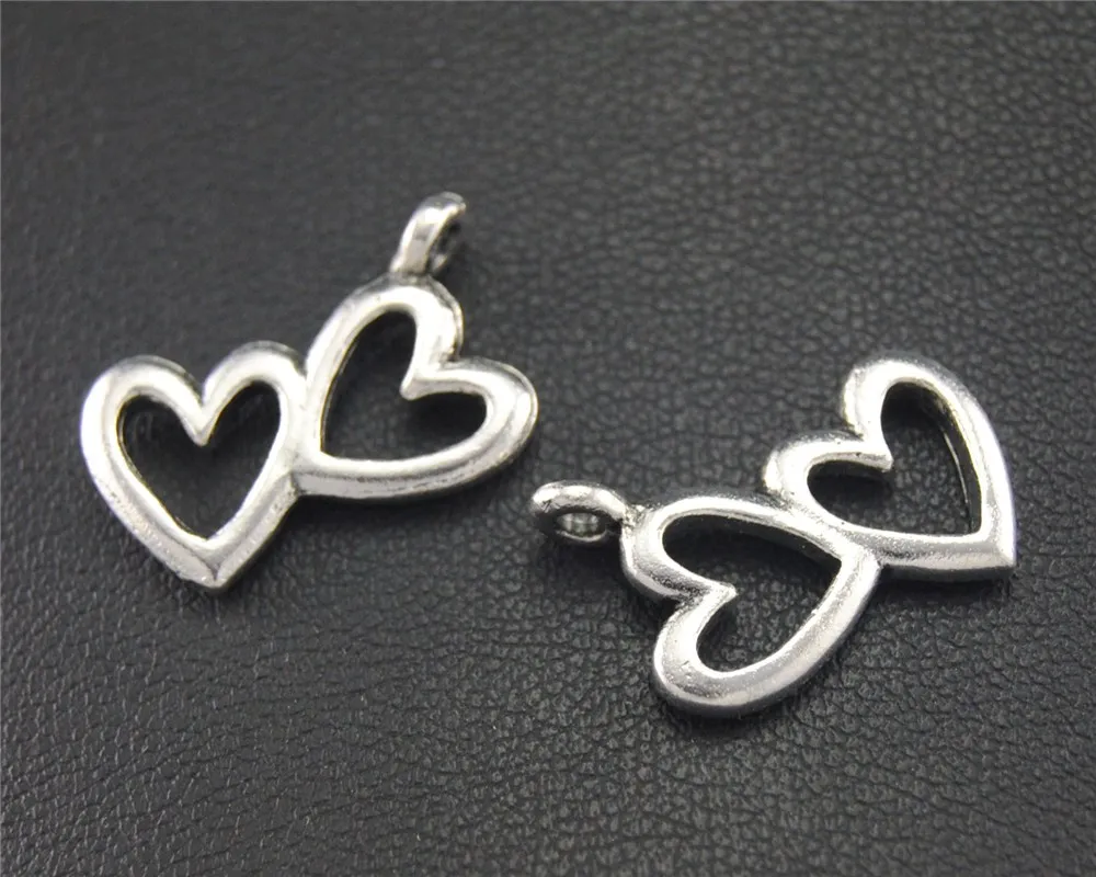 

20pcs Silver Color Heart to heart Charm DIY Handmade Jewelry Findings 16x19mm A1751