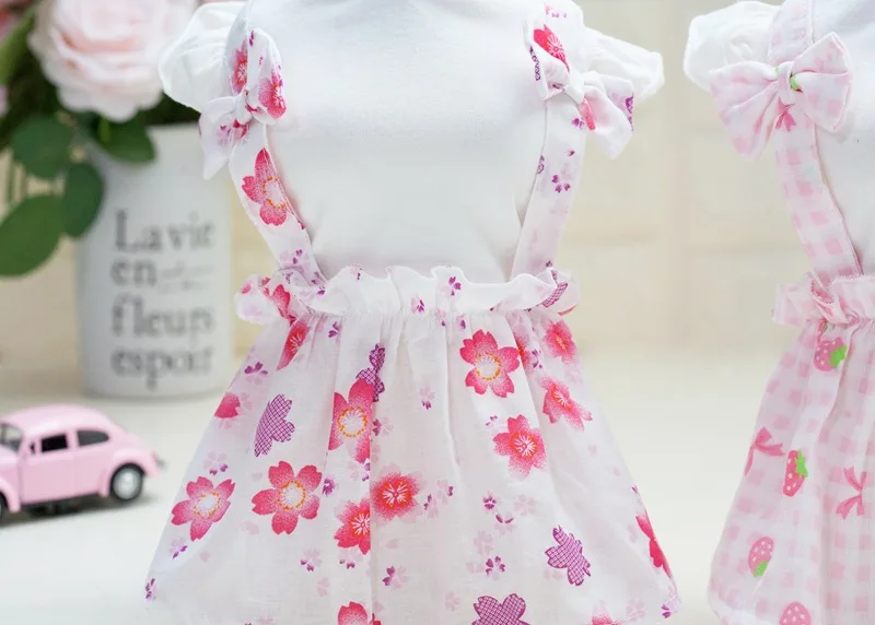 Cute Strawberry Dog Party Bow Dress Cat Pet Princess Skirt Tutu For Small Summer Cotton Shirt Clothes Vest Overall | Дом и сад