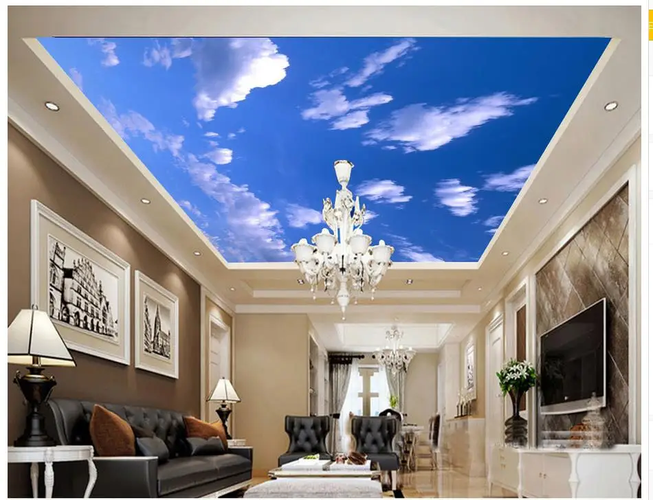 Натяжные потолки фото для зала с фотопечатью в современном стиле