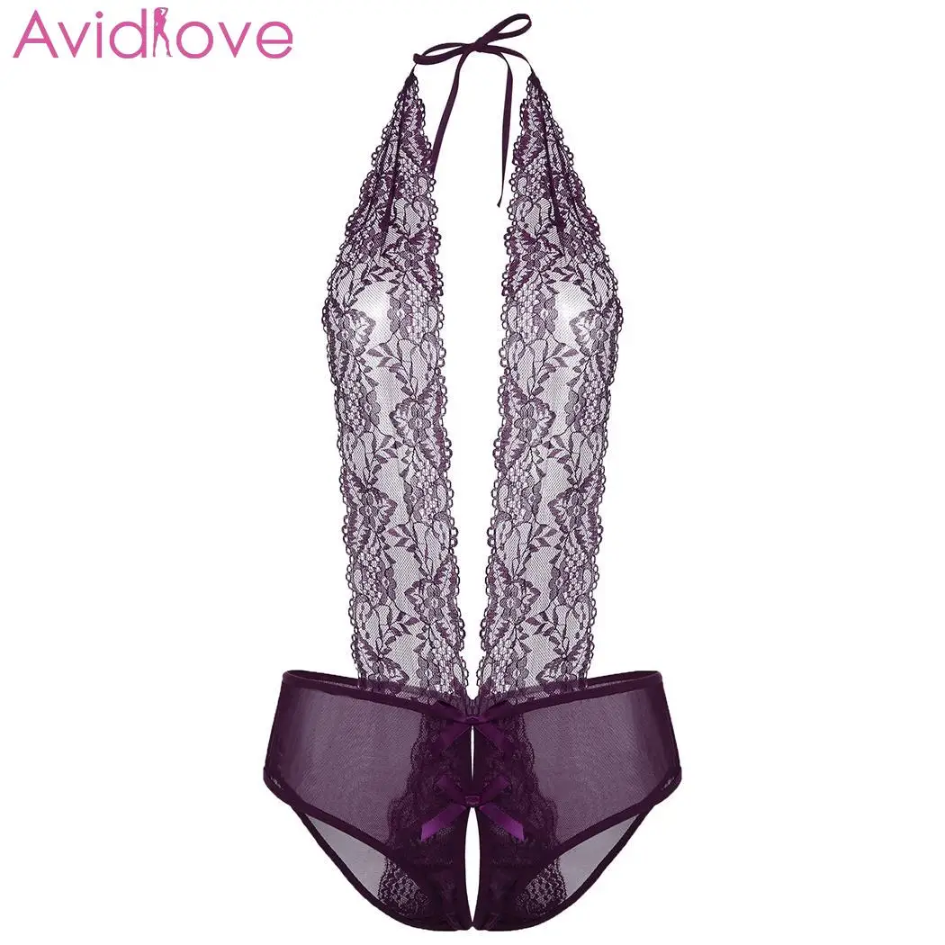 purple Avidlove Женская Сексуальная эротическая Регулируемая Спагетти ремень Кружева лоскутное Babydoll пижамы сексуальные Cos ночное белье Горячие костюмы - Цвет: purple