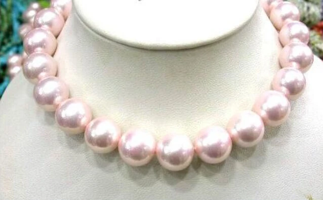 

18 "16 мм розовый круглый Южное море ракушка жемчуг ожерелье Бесплатная доставка