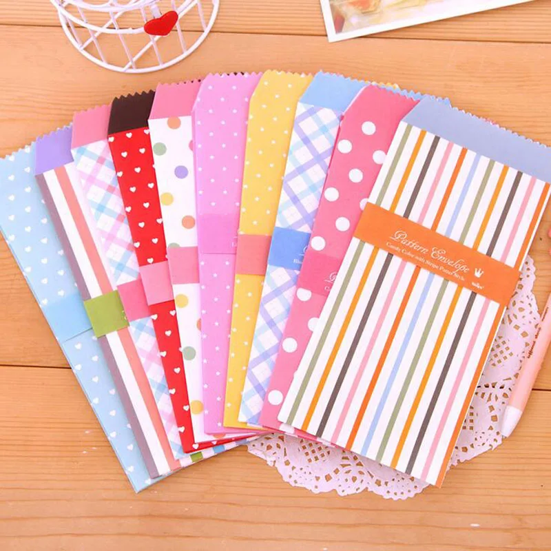 

M59 10PCS Sweet Dots Striped Fresh Paper Envelope Creative DIY Tool Greeting Card Cover Scrapbooking Gift