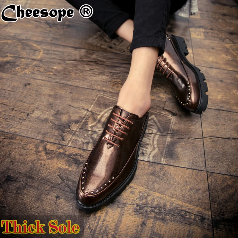 Роскошные Мужские модельные туфли на толстой подошве 3 цвета деловые кожаные в