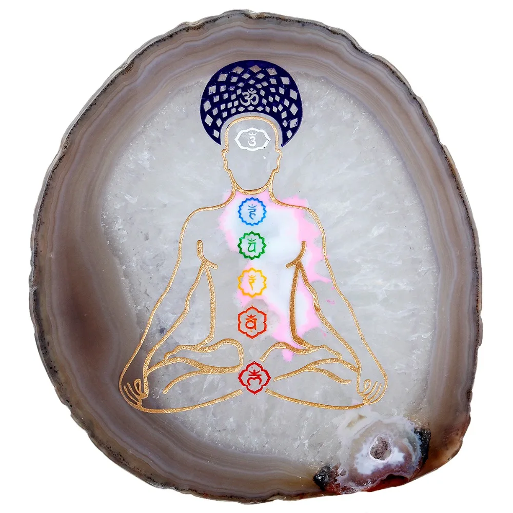 TUMBEELLUWA 7 Чакра Агатовые кусочки Geode камни чашки коврик подставки для напитков целебная коллекция кристаллов 3,5-4,3"