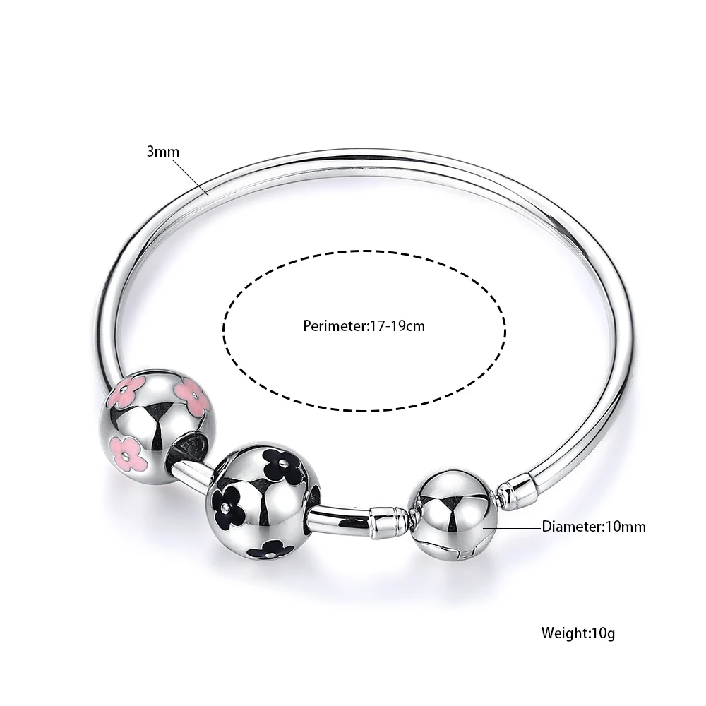 100% 925 Sterling Silver Bracelets Bangles DIY Pan Bracelet Jewelry Black Pink Plum Flower Football Bead Charm For Women | Украшения и