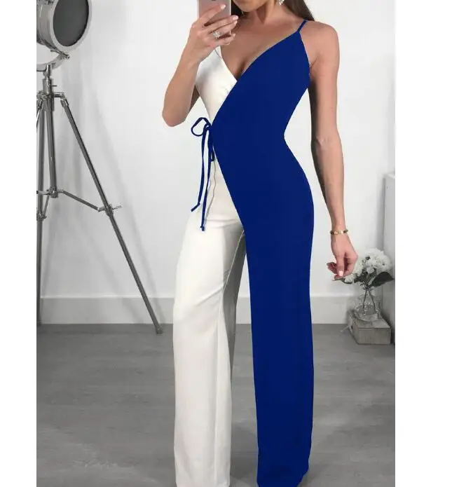 

Sexy V Neck Sling Bandages Long Boot Cut Jumpsuit Long wide leg pants Loose Backless Jumpsuits Women Plus Size Vacation Playsui
