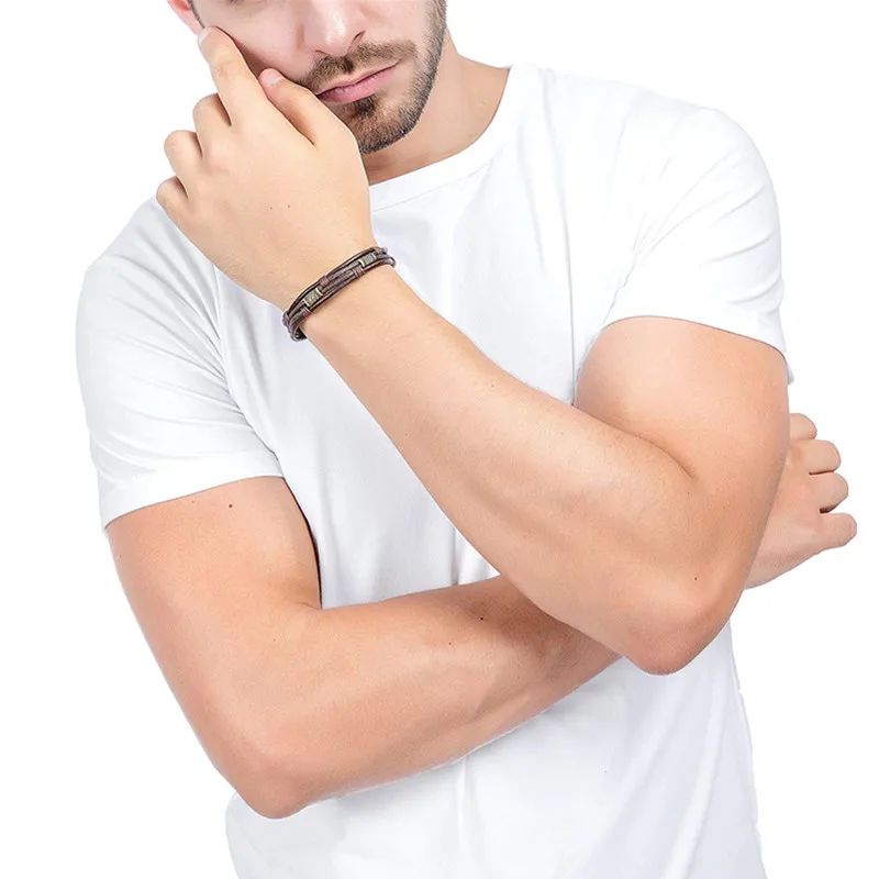 Мужской винтажный кожаный браслет из коричневой веревки на запястье uomo heren bileklik