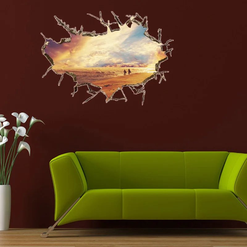 Песчаный пляж Солнечный 3D стены стикеры для детей номеров домашнего декора