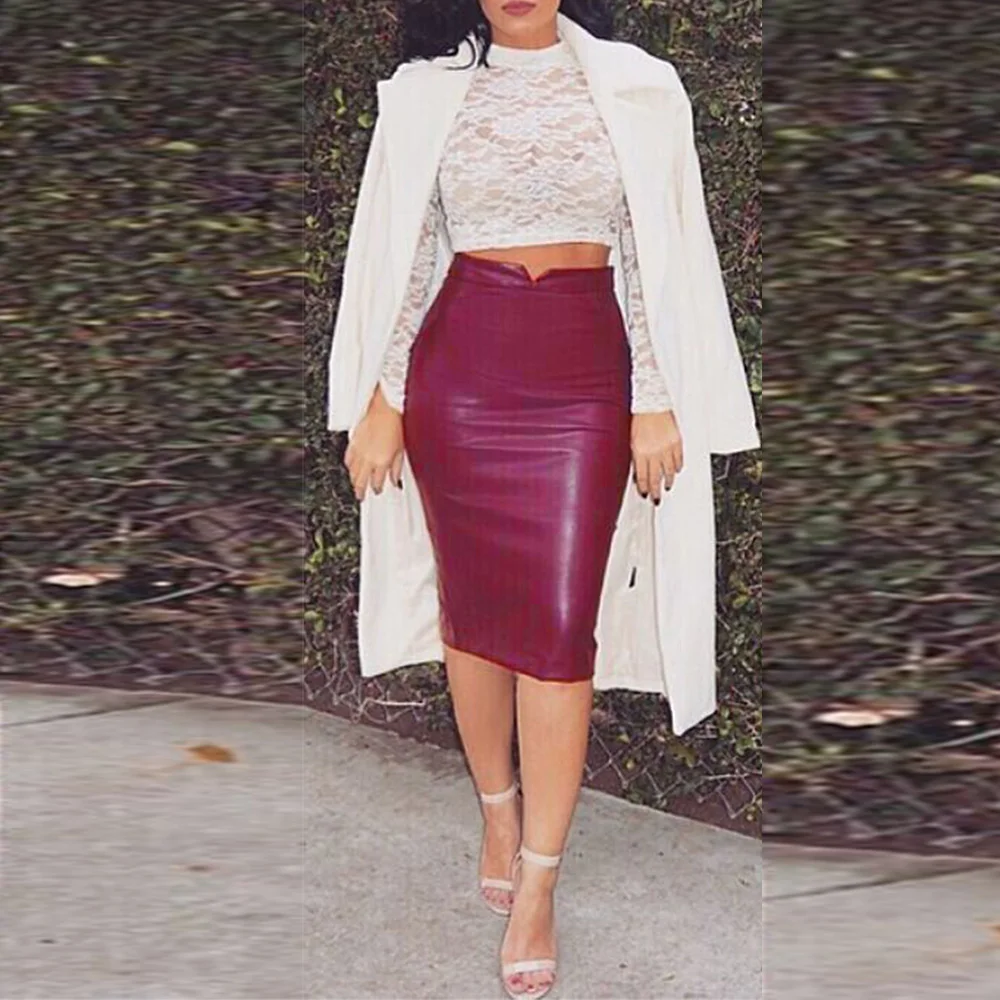 Женская мягкая искусственная кожа с высокой талией тонкая юбка карандаш