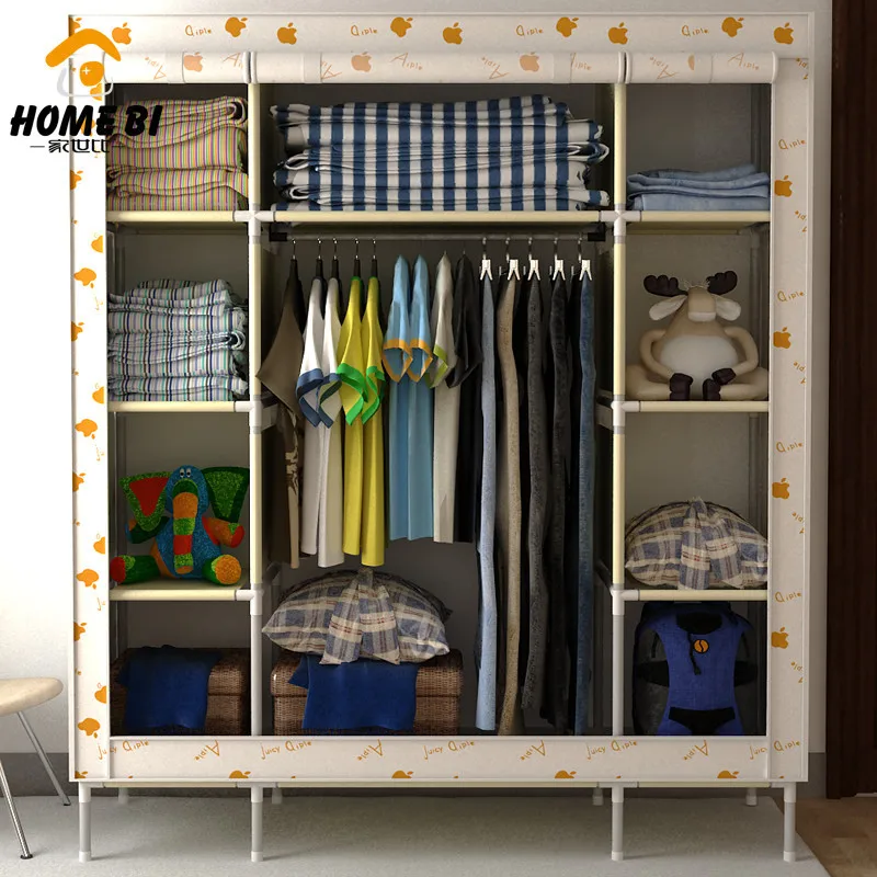 The new large capacity Easy assembly length 142 * W 44 H 171cm bold steel cloth wardrobe shipping | Мебель