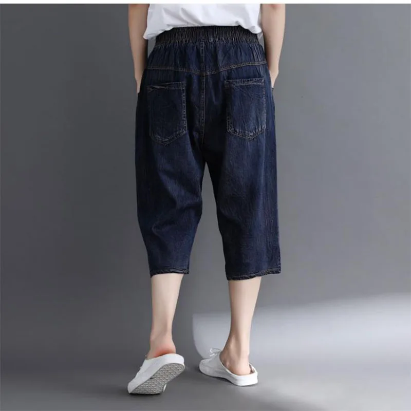 High Waist Plus Size XL Fat MM Loose Slim Jeans 2019 Summer Large-sized Wild Womens Pants Elastic Straight Denim PantsA170 |