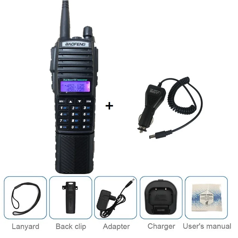 add car charger 8 Вт Baofeng UV-82 рация длинный диапазон UHF VHF морской CB любительский радио сканер трансивер PMR 446 UV 82 большой Battey 3800 мАч - Цвет: add car charger