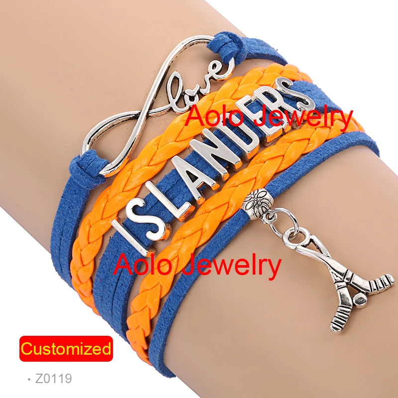 Нью Йорк хоккейный Браслет бесконечность Королевский синий/оранжевый сделать