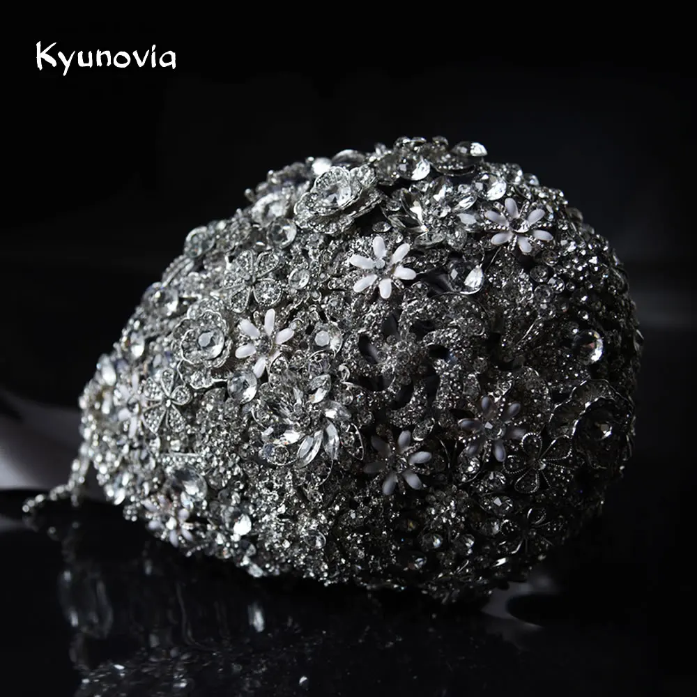 Kyunovia Каскадный каплевидный букет серебряная брошь свадебные аксессуары, букеты ювелирные изделия букет кристалл Каскадный букет FE69