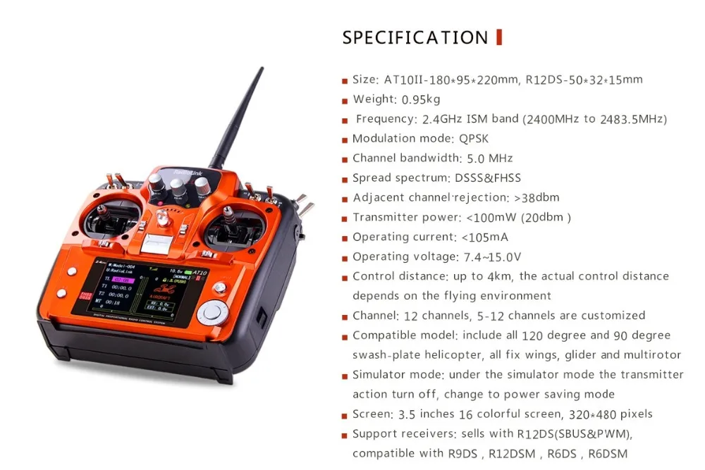 Радиоприемник AT10 II 2,4 Ghz 12CH RC передатчик с R12DS приемником PRM-01 возвратный модуль напряжения батарея для радиоуправляемого квадрокоптера