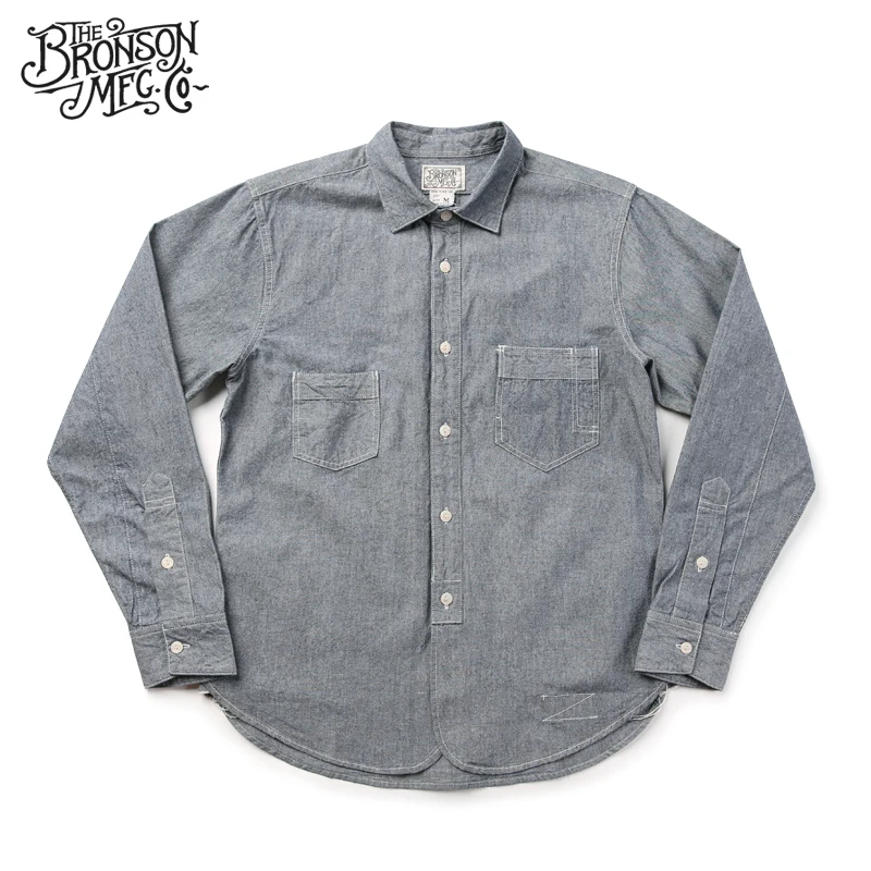 Мужская рубашка из Chambray Selvage Bronson голубая легкая Рабочая Рубашка для