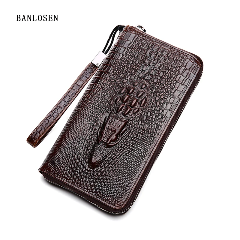 Длинные мужские кошельки с головой аллигатора роскошный брендовый клатч из