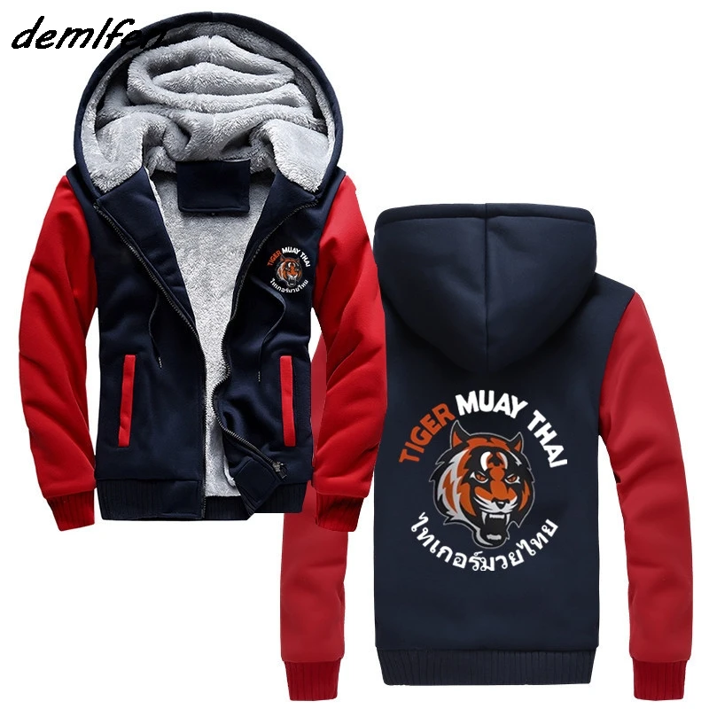 Navy Red Модная мужская утолщенная толстовка с тигром Муай Тай кунг-фу боевое искусство каратэ, дзюдо Боевая Клубная толстовка с капюшоном Куртка Harajuku топы - Цвет: Navy Red
