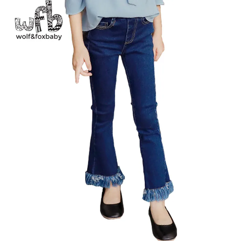 

Retail 4-14 years children's tassel bells pure color slim jeans girls spring fall autumn